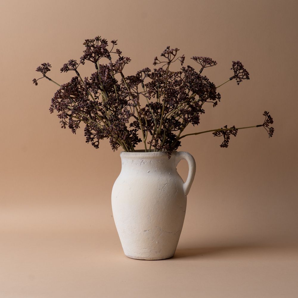 Petit vase texturé en céramique avec anse - Blanc cassé