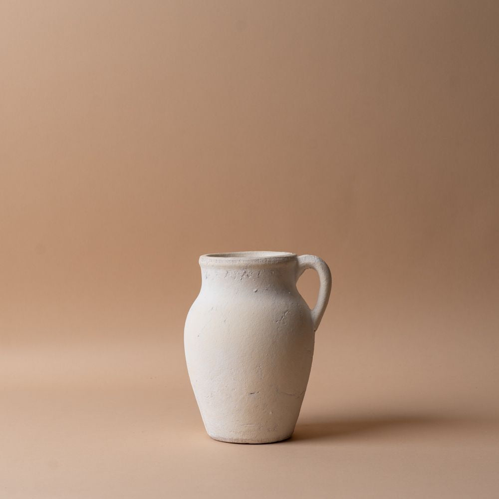 Petit vase texturé en céramique avec anse - Blanc cassé