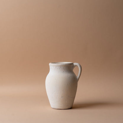 Petit vase texturé en céramique avec anse - Blanc cassé